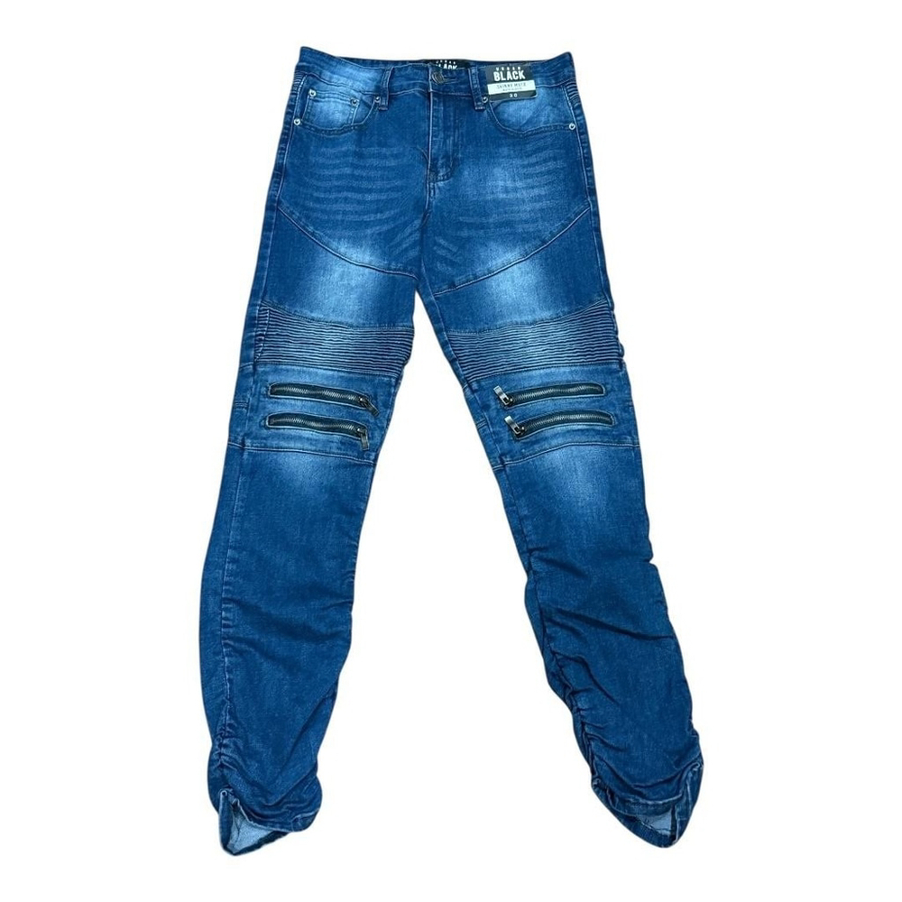 Urban Black Skinny Moto Jeans Mens 30 Blue Distressed Zipper Biker Stretch Pants